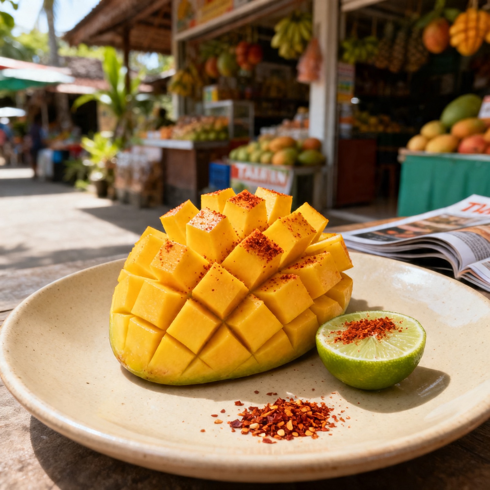 Hand-cut mango hedgehog